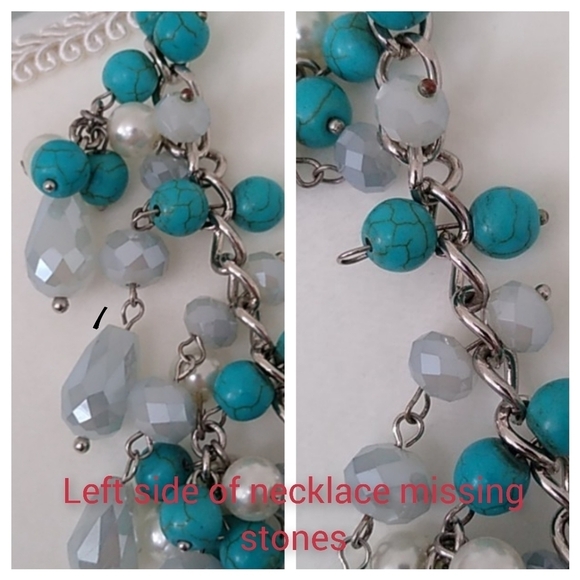 NEW Natasha Statement Necklace with Faux Turquoise Pearls and Faceted Lucite - Picture 15 of 16